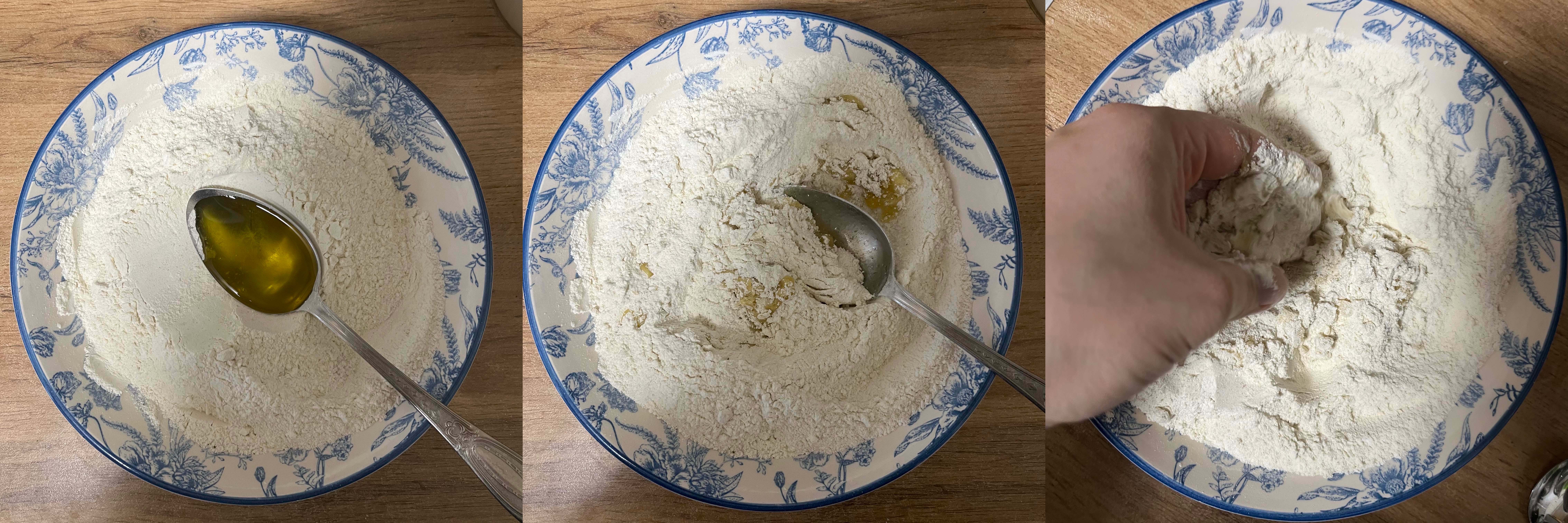 Добавление масла в мучную смесь